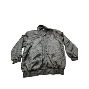 Vintage FUDA International Men's Medium Navy Blue Silk Bomber Jacket